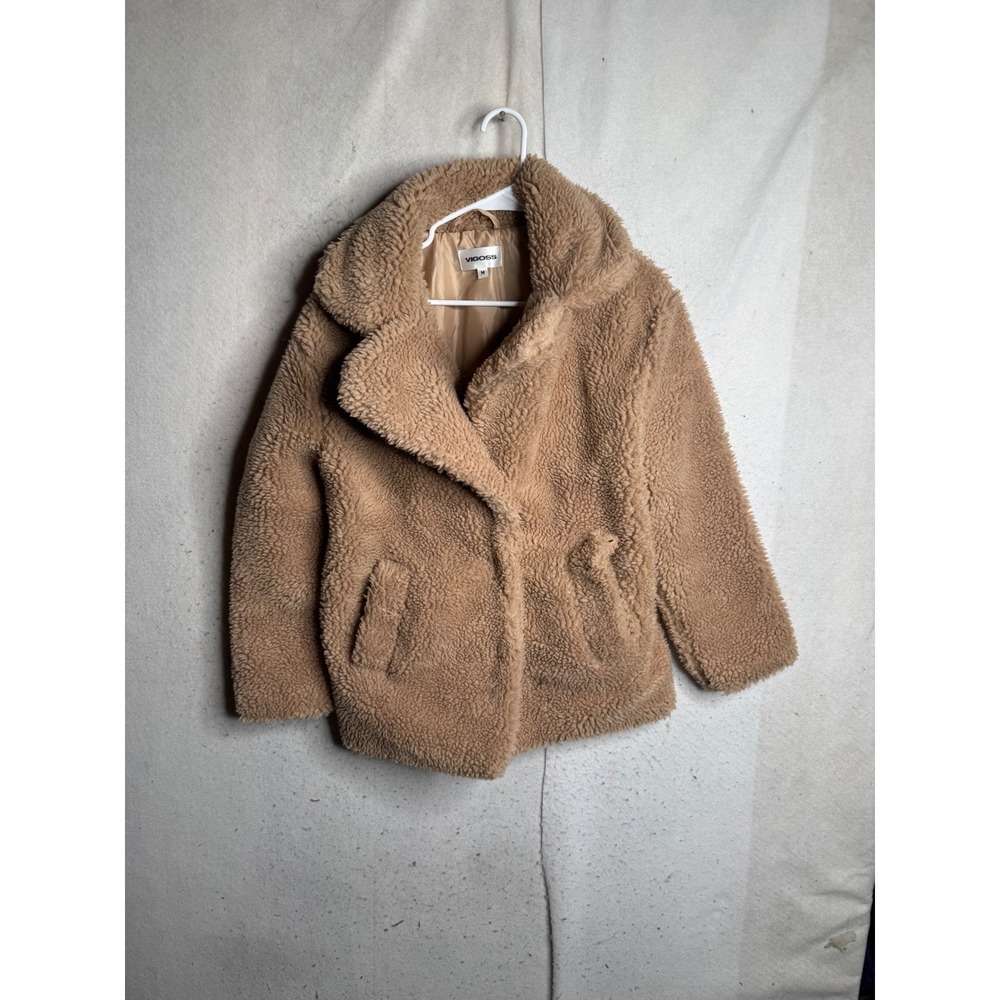 Vigoss Mens Camel Tan Faux Shearling Teddy Bear Fleece Jacket Coat Size M